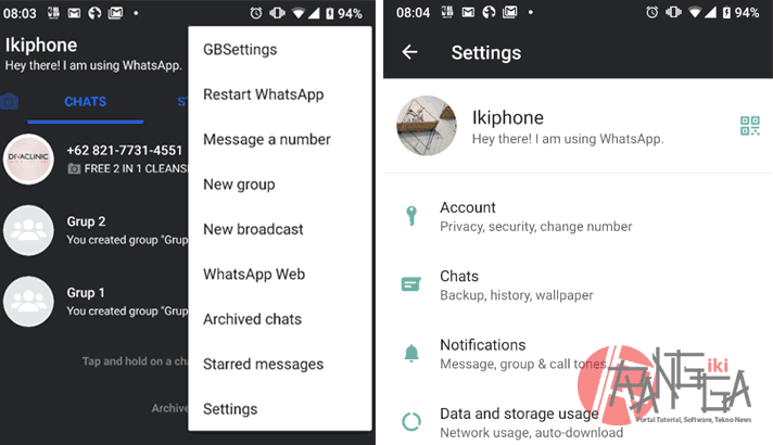 Whatsapp setting menu