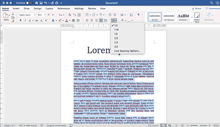 menu line and paragraph spacing di office word
