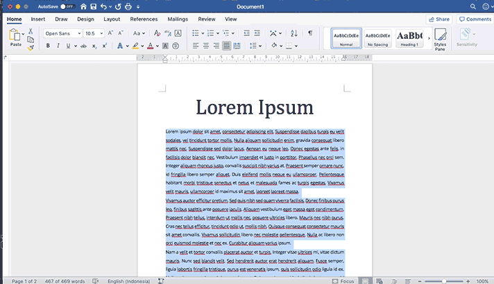 hasil paragraph setelah diubah